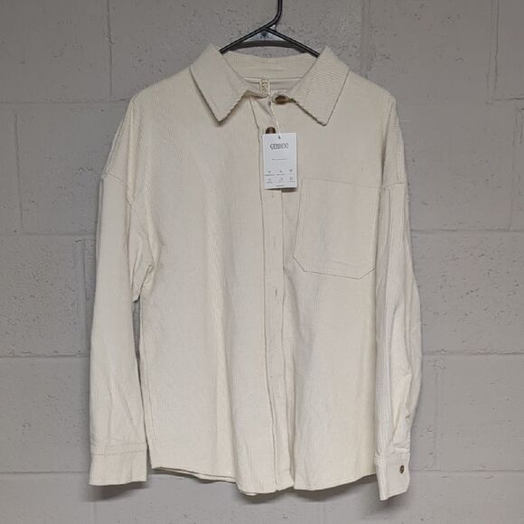 Women's Cream Corduroy Button-Up Shirt Shacket Size Small NWT - Picture 2 of 6